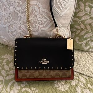 Gorgeous Coach Red, Black, Snakelike, Gold stud chain & leather strapped purse!!